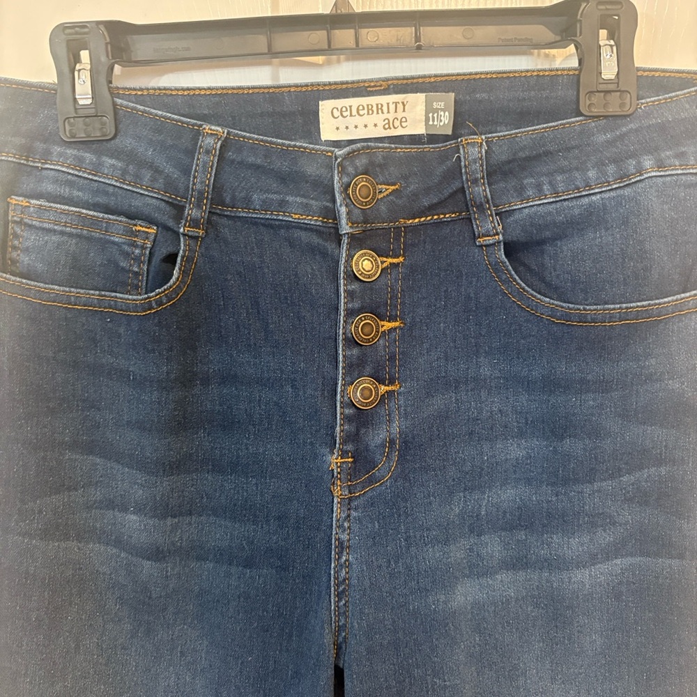 Dark Blue Flare Jeans with Distressed Details - Picture 4 of 6